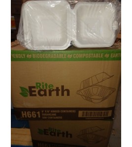 Bagasse hinged containers with ribs 6x6x3 case of 500  Bagasse hinged containers with ribs 6x6x3 case of 500