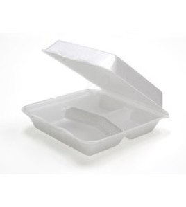 Pactiv: Three Compartment White Foam Hinged Lid Container 150pcs / Case Pactiv: Three Compartment White Foam Hinged Lid Container 150pcs / Case