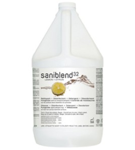 SANIBLEND 32 lemon cleaner disinfectant concentrated neutral formulation 4 x 4 Liter bottle Safeblend SANIBLEND 32 lemon cleaner disinfectant concentrated neutral formulation 4 x 4 Liter bottle Safeblend